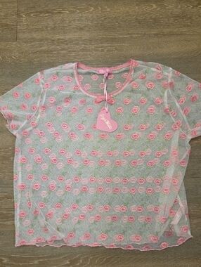 3X NWT Sugar Thrillz Sheer Pink Rose Embroidered Mesh Top
